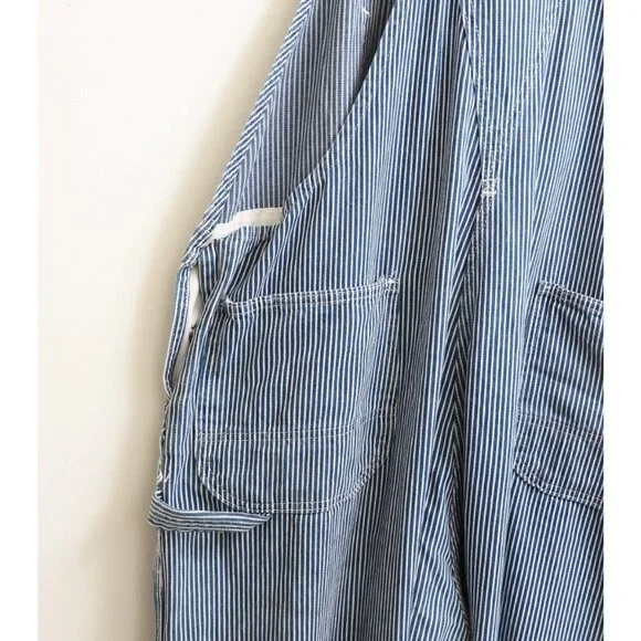 Vtg USA Works Sz 46x30 Railroad Stripe Carpenter Bib Denim Overalls Made in USA